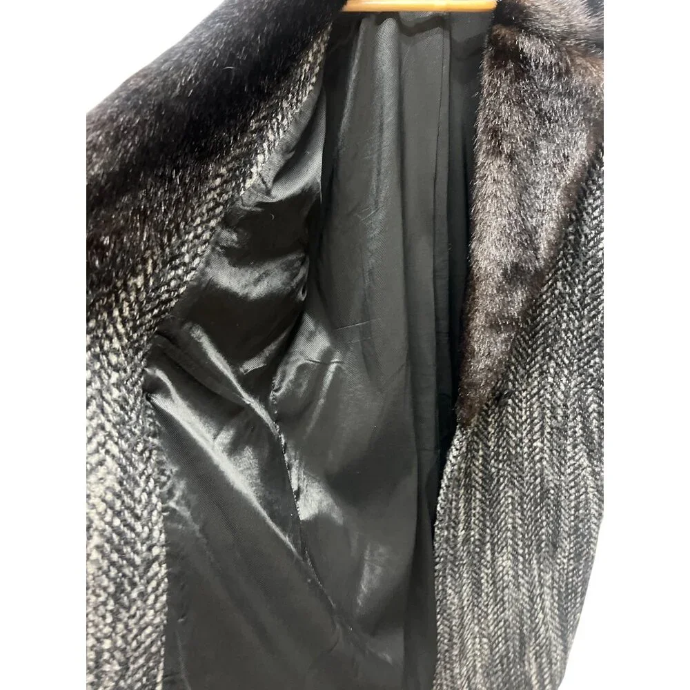 H&M Wool Blend Faux Fur Collar Tweed Overcoat